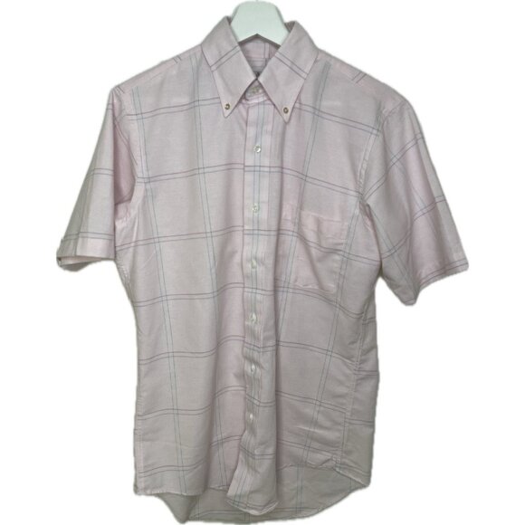 Arrow Dover Men’s Button Down Shirt Pink Plaid Short Sleeves 15 Small Made USA - Picture 1 of 6
